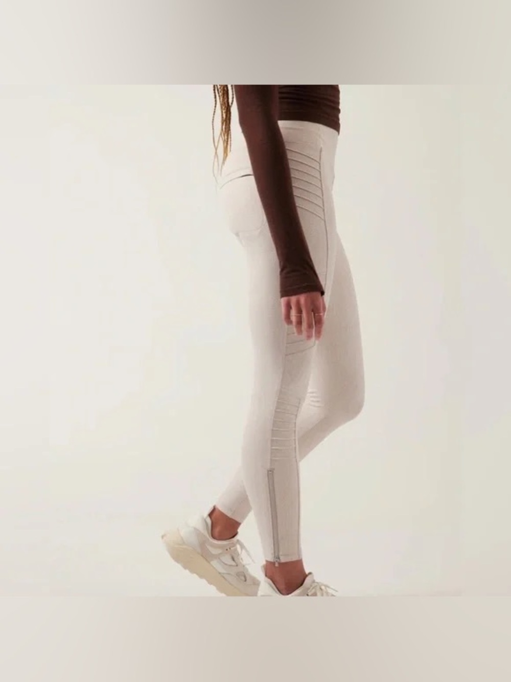 Athleta Delancy Textured Moto Rib High-Rise Leggings Tights, Cream, XS, NWT